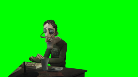 Coraline's Dad Typing on the Computer free green screen meme