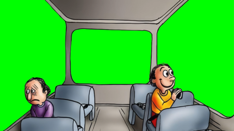 2 Guys Looking Outside Of Bus free green screen meme