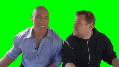 The Rock singing free green screen meme "You're Welcome" with James Corden while riding a golf cart