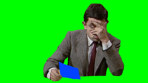 Mr. Bean looking at Exam Paper free green screen meme