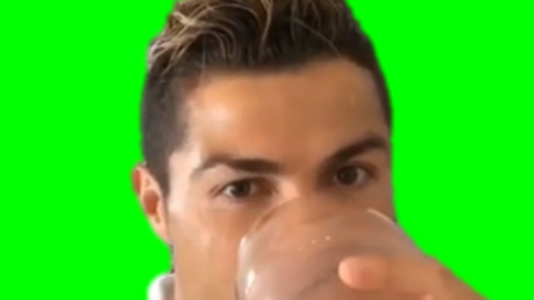 Ronaldo Drinking and Smiling free green screen meme