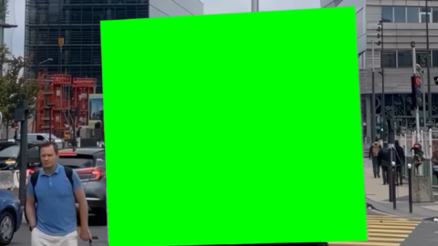 Man showing a Painting on the Street free green screen meme